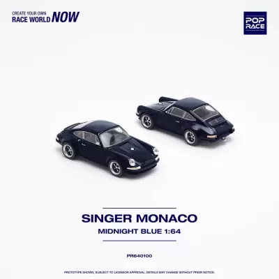 Miniaturas de carros Singer Monaco azul meia-noite, escala 1:64, sobre fundo branco