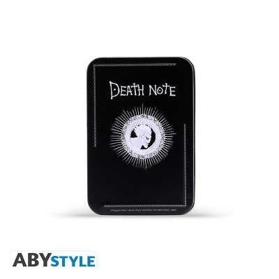 Caixa metálica preta Death Note com design branco