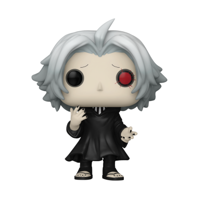 Figura Funko Pop com cabelo branco, olho vermelho e túnica preta