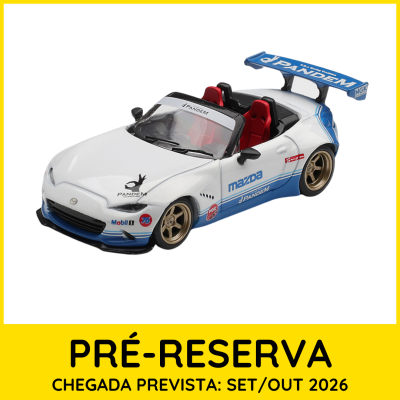 Miniatura de carro desportivo branco e azul com interior vermelho e asa traseira azul PANDEM.