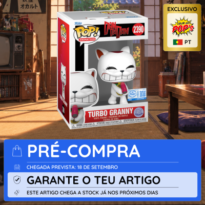 Figura Funko Pop Turbo Granny vinil na embalagem em cenário japonês