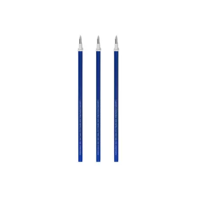 Três recargas de tinta azul para canetas com ponta metálica e adaptadores brancos.