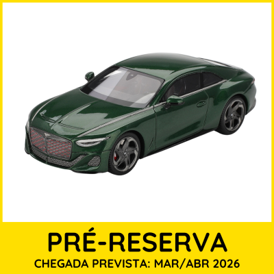 Miniatura de carro verde metálico com texto de pré-reserva