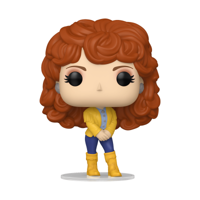 Figura Funko Pop com cabelo vermelho e roupa amarela e azul