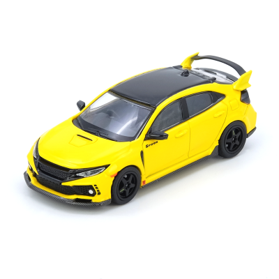 Miniatura de carro desportivo amarelo e preto com spoiler