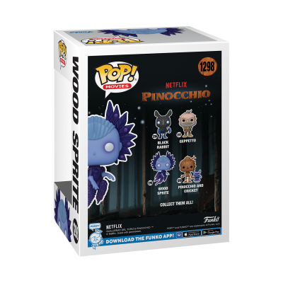 Caixa Funko Pop! Pinocchio Netflix nº1298 com personagens e fundo floresta escura