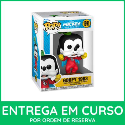 Figura Funko Pop Goofy 1963 dentro de embalagem branca e azul