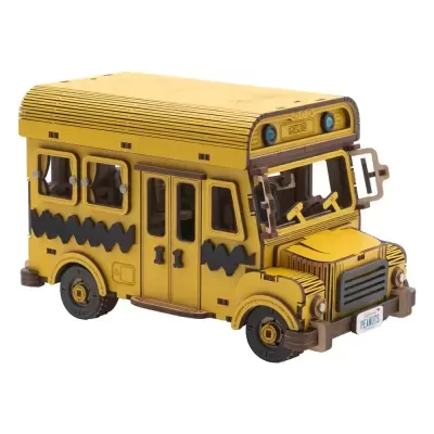 Modelo de autocarro escolar amarelo de madeira com detalhes pretos
