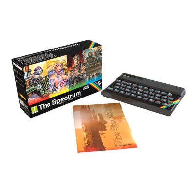 Computador Spectrum ZX Vega+ com caixa ilustrada e manual