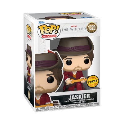 Figura Funko Pop! Jaskier da série The Witcher com chapéu castanho e jaqueta vermelha