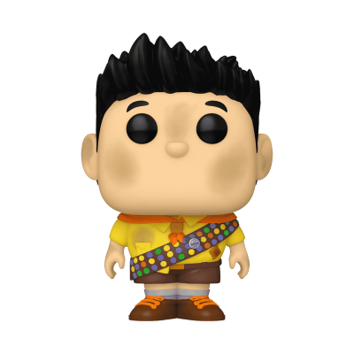 Figura Funko Pop de personagem escuteiro com faixa colorida e sapatos castanhos
