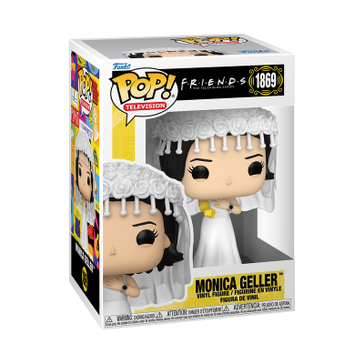 Figura de vinil Funko Pop! Monica Geller vestido de noiva na caixa.