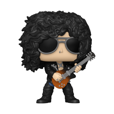 Figura estilizada Funko Pop de músico com guitarra e cabelo preto encaracolado