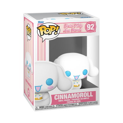 Figura Pop! de vinil Cinnamoroll Hello Kitty and Friends nº92 em caixa clara com riscas cor-de-rosa