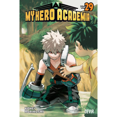 Capa do manga My Hero Academia Vol. 29 com dois personagens em ambiente de floresta e água.