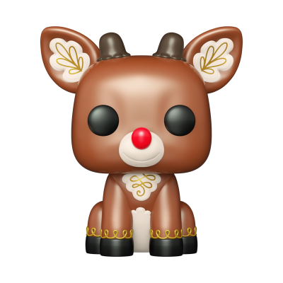Figura Funko Pop de rena castanha com nariz vermelho