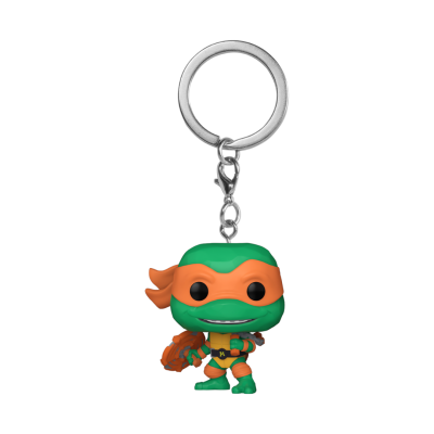 Chaveiro Funko Pop de tartaruga ninja verde com venda e roupa laranja