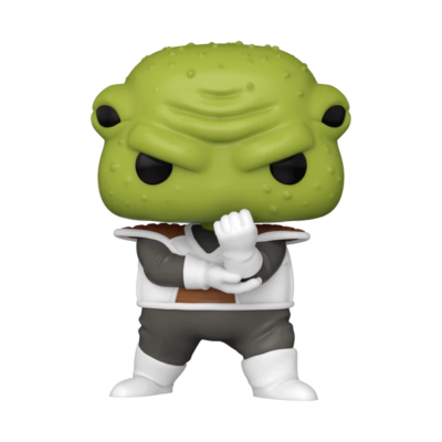 Figura Funko Pop personagem com cabeça verde e roupa cinza e branca.