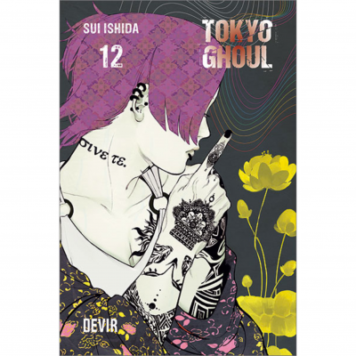 Capa do livro Tokyo Ghoul, volume 12 com personagem e flores amarelas