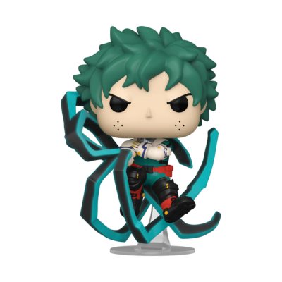 Figura vinil estilo Funko Pop com cabelo verde e acessórios azuis