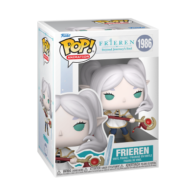 Figura Funko Pop! da personagem Frieren com cabelo branco e arco vermelho