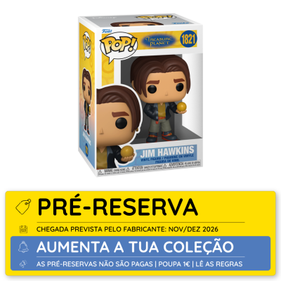 Funko Pop Jim Hawkins Treasure Planet em caixa com etiqueta de pré-reserva amarela