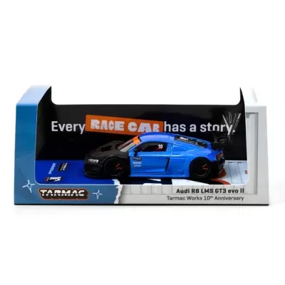 Miniatura Audi R8 LMS GT3 evo II azul e preto na caixa