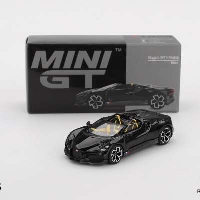 Miniatura carro Bugatti W16 Mistral preto com caixa MINI GT