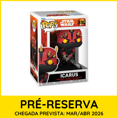 Figura Funko Pop! Star Wars Icarus nº 830 em caixa com texto de pré-reserva