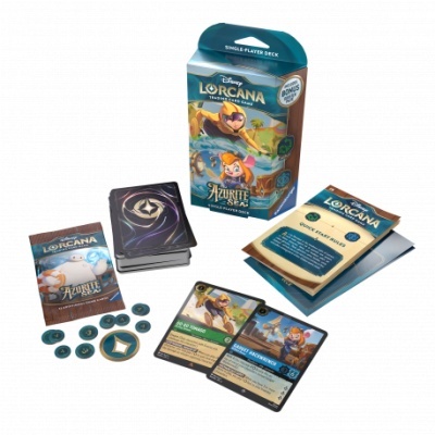 Jogo de cartas Disney Lorcana Single Player Deck Azurite Sea com cartas, fichas e livreto