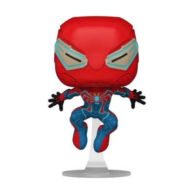 Figura Funko Pop do Homem-Aranha em traje azul e vermelho com máscara vermelha