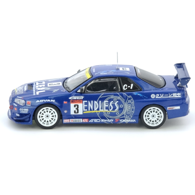 Miniatura de carro de corrida azul com logótipos e número 3