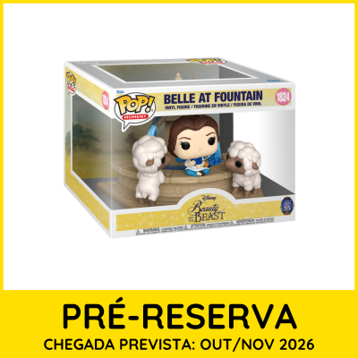 Figura Funko Pop! Belle at Fountain com duas ovelhas em caixa translúcida