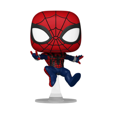 Figura Funko Pop Homem-Aranha com cabeça vermelha e corpo azul e vermelho