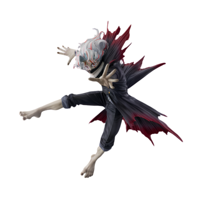 Figura de ação com cabelo branco e vermelho em pose dinâmica