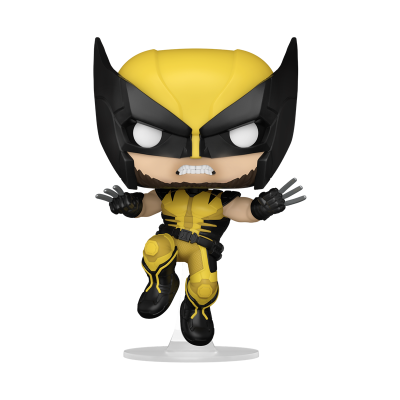 Figura colecionável estilo Funko Pop do Wolverine com máscara amarela e preta e garras prateadas