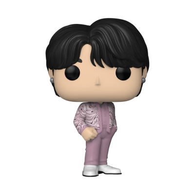 Figura Funko Pop com cabelo preto e roupa rosa e branca