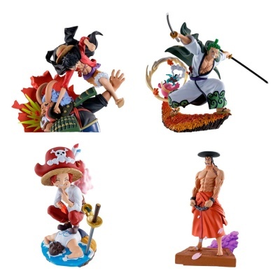 Quatro figuras de ação coloridas em pose dinâmica sobre fundo branco