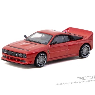 Miniatura de carro desportivo vermelho com jantes prateadas e detalhes pretos