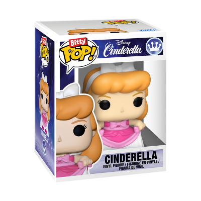 Figura Funko Pop! da Cinderela da Disney com vestido rosa dentro de embalagem de cartão e plástico