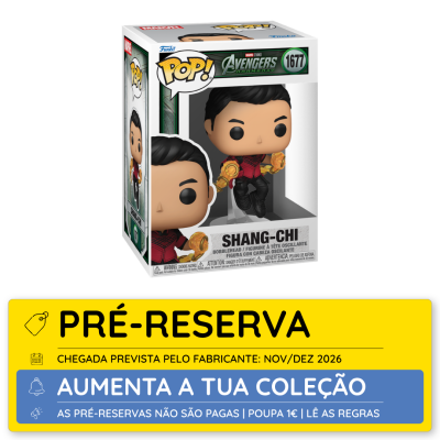 Figura Funko Pop! Shang-Chi com roupa vermelha e preta em embalagem