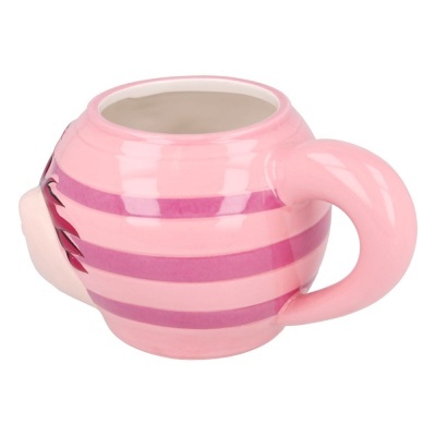 Caneca rosa com riscas horizontais e asa grossa