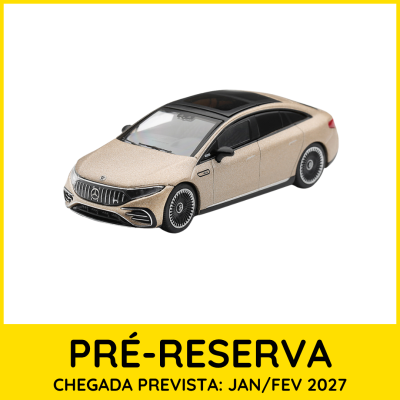 Miniatura de carro Mercedes-Benz EQS bege metálico com detalhes em preto