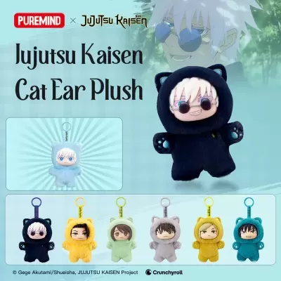 Peluches chaveiros Jujutsu Kaisen com orelhas de gato em várias cores e personagens