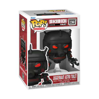Figura Funko Pop! Juggernaut Astro Toilet preta com olhos vermelhos na embalagem
