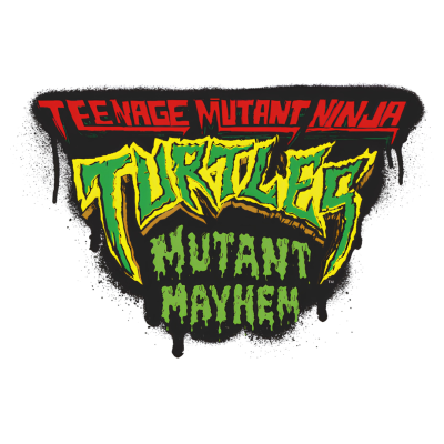 Logo colorido Teenage Mutant Ninja Turtles e Mutant Mayhem estilo graffiti