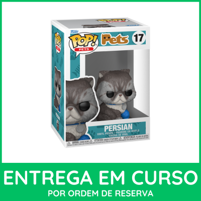 Figura Funko Pop Pets PERSIAN de gato persa cinza com coleira azul na caixa