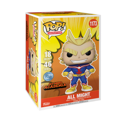 Caixa do boneco POP! Animation All Might, My Hero Academia, vinil, 46 cm