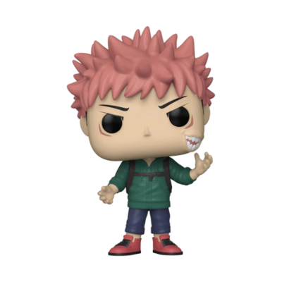 Figura Funko Pop com cabelo rosa e casaco verde