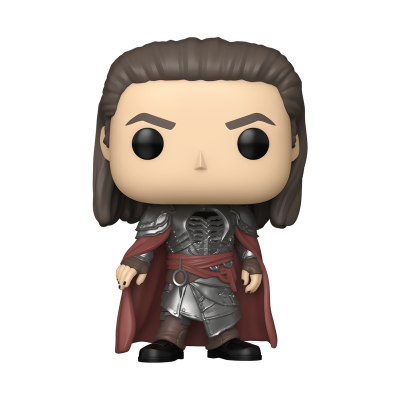 Boneco Funko Pop com armadura prateada e capa vermelha